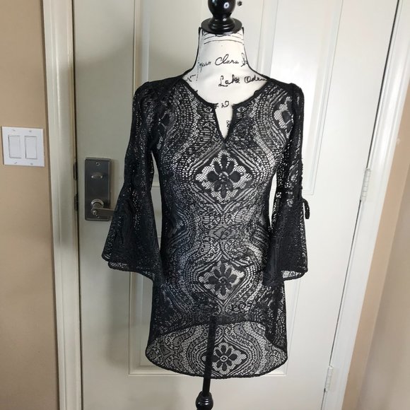 Laundry By Shelli Segal Other - Laundry by Shelli Segal Bell Sleeve Side Zip Swimsuit Coverup Dress Black